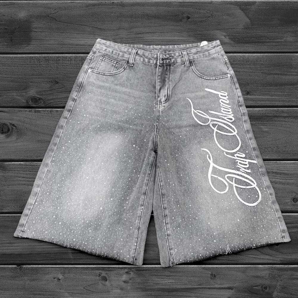 Trap Island Y2K Rhinestone Denim Jorts